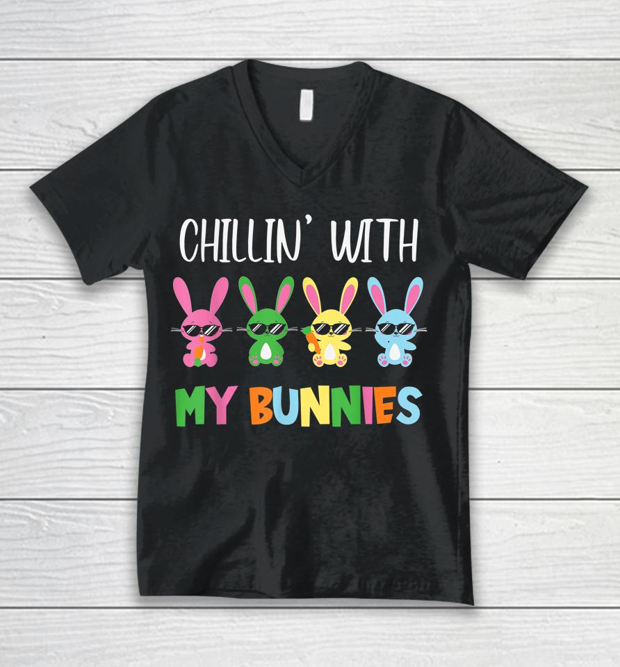 Easter Chillin With My Bunnies Bunny Rabbit Funny Easter Day Unisex V-Neck T-Shirt