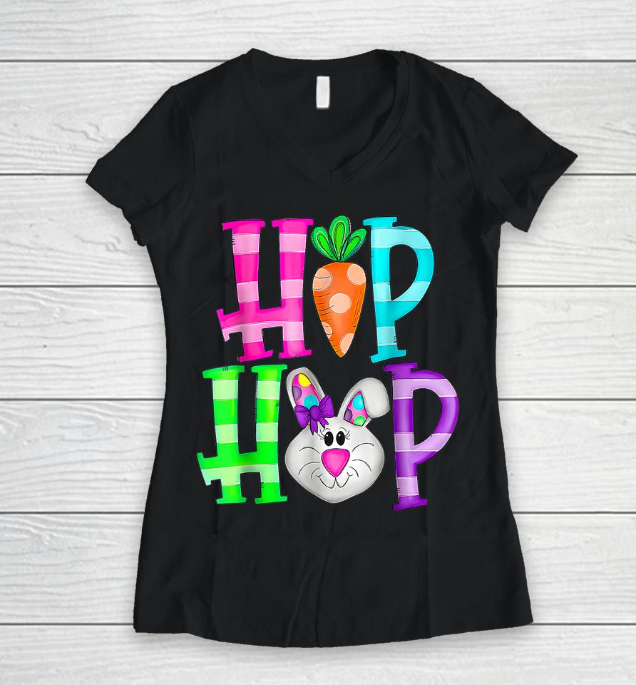 Easter Day Hip Hop Cute Bunny Funny Rabbit Women V-Neck T-Shirt