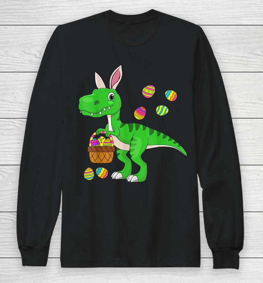 Easter Dinosaur Bunny Ears Easter Basket Stuffers Kids Boys Easter Long Sleeve T-Shirt