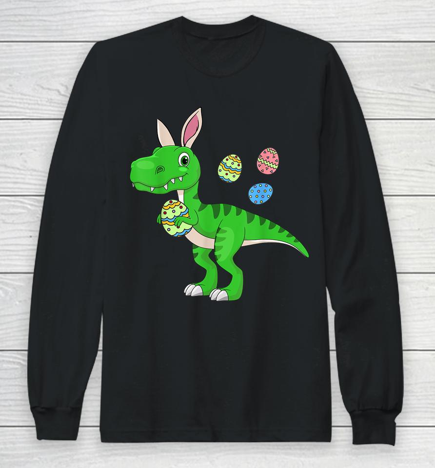 Easter Dinosaur Shirt Boys Kids Bunny Easter Basket Stuffers Long Sleeve T-Shirt