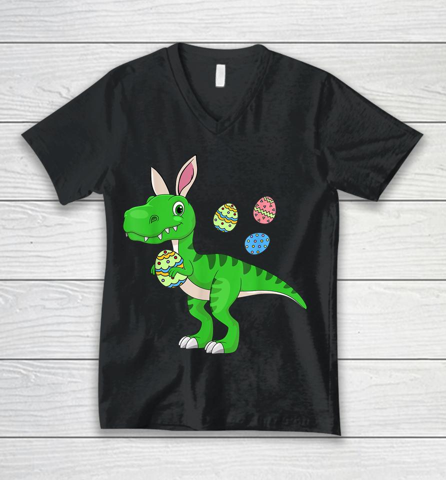Easter Dinosaur Shirt Boys Kids Bunny Easter Basket Stuffers Unisex V-Neck T-Shirt