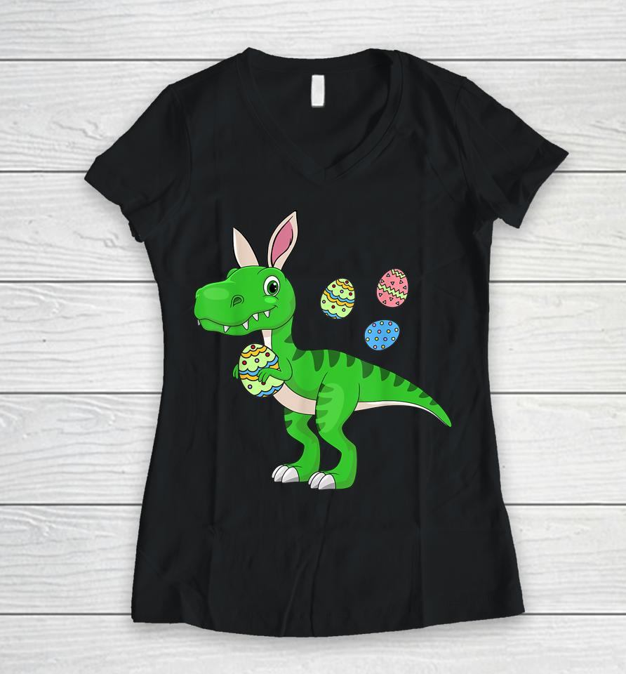 Easter Dinosaur Shirt Boys Kids Bunny Easter Basket Stuffers Women V-Neck T-Shirt