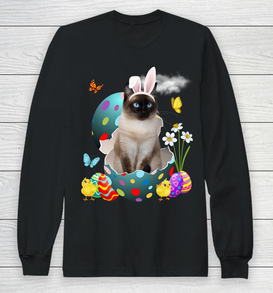 Easter Eggs Siamese Bunny Cat Gifts Cat Dad Cat Mom Long Sleeve T-Shirt