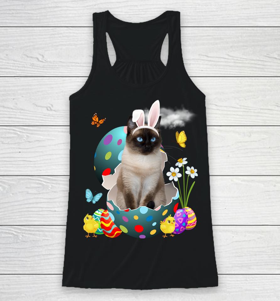 Easter Eggs Siamese Bunny Cat Gifts Cat Dad Cat Mom Racerback Tank
