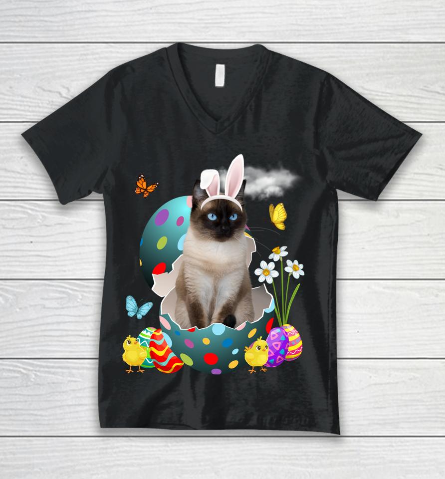 Easter Eggs Siamese Bunny Cat Gifts Cat Dad Cat Mom Unisex V-Neck T-Shirt