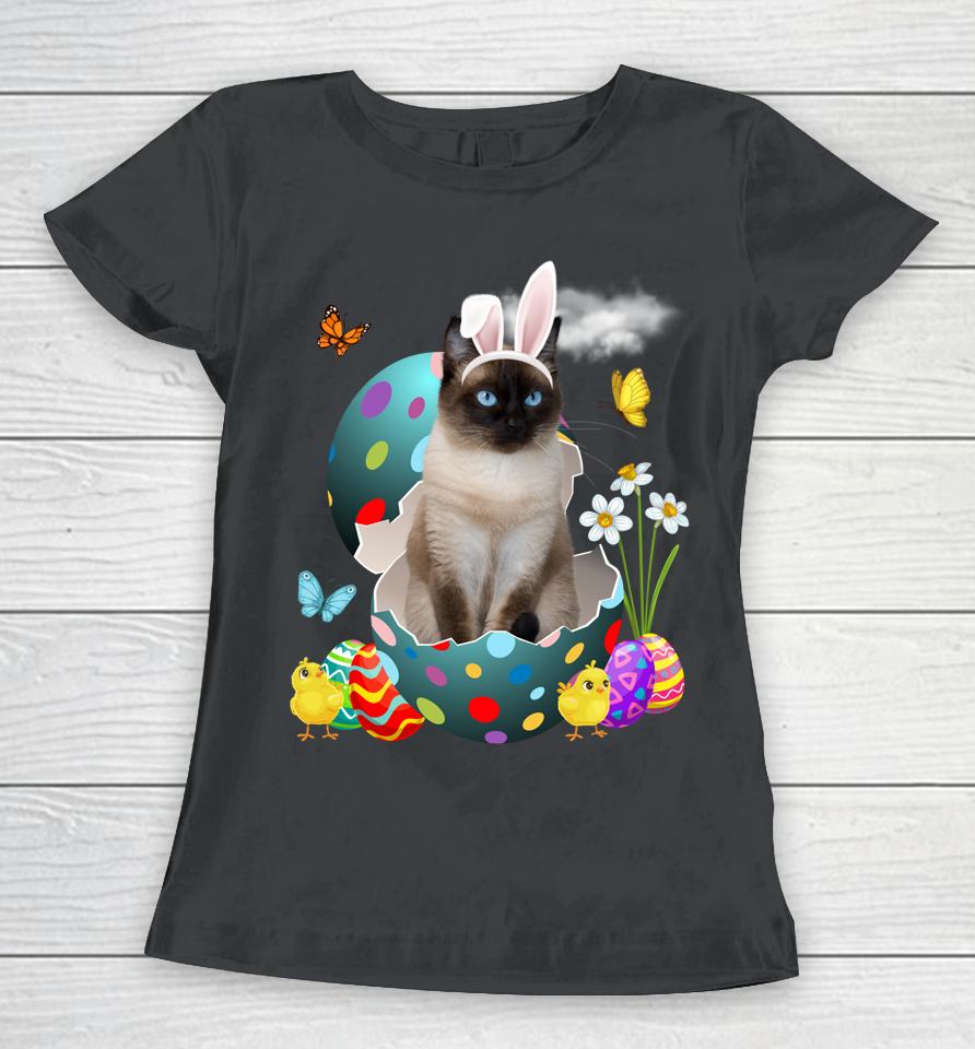 Easter Eggs Siamese Bunny Cat Gifts Cat Dad Cat Mom Women T-Shirt