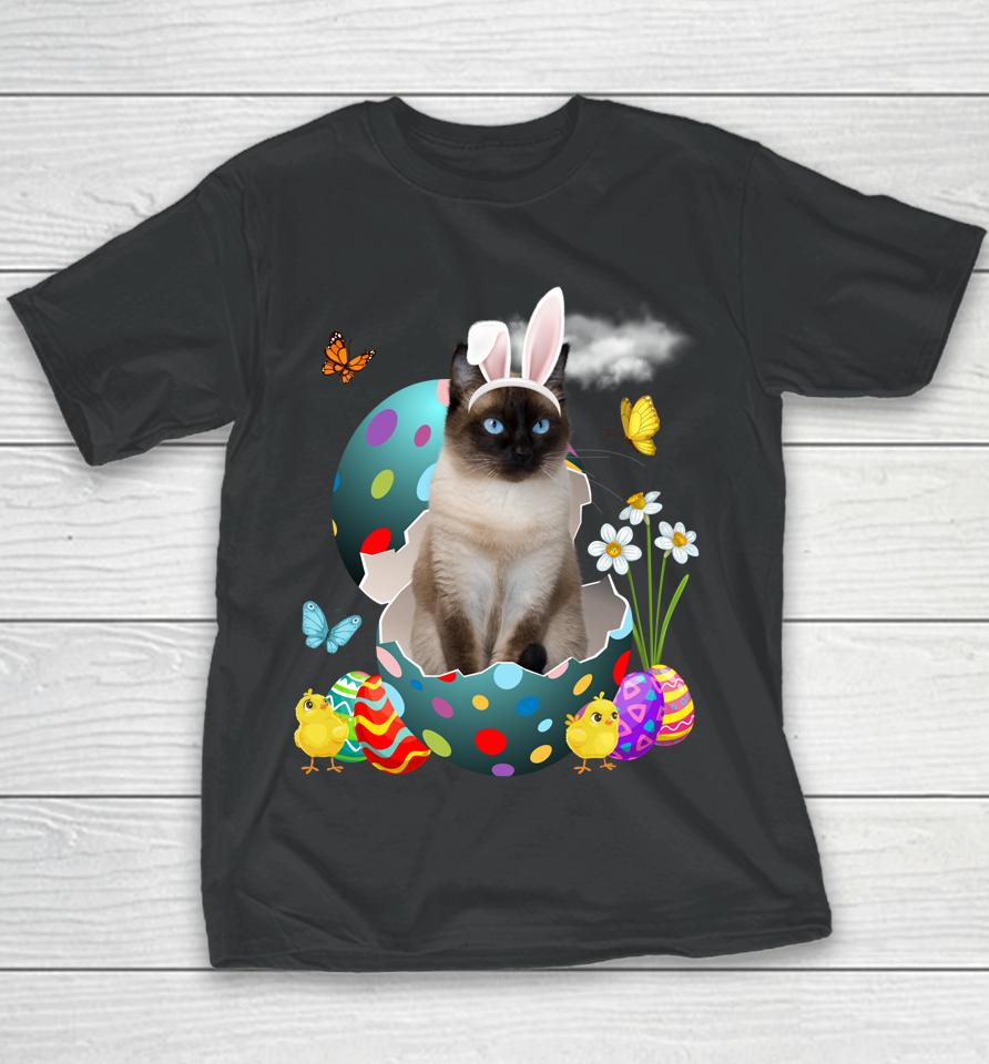 Easter Eggs Siamese Bunny Cat Gifts Cat Dad Cat Mom Youth T-Shirt