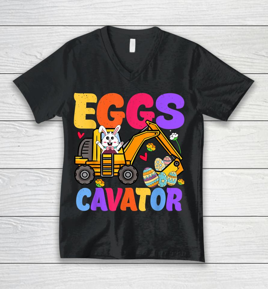 Easter Kids Boys Funny Excavator Happy Easter Eggscavator Unisex V-Neck T-Shirt
