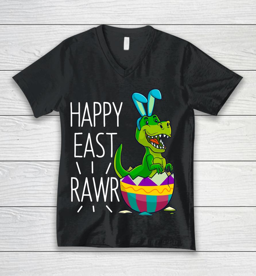 Easter T Rex Dinosaur Bunny Egg Costume Kids Happy Eastrawr Unisex V-Neck T-Shirt