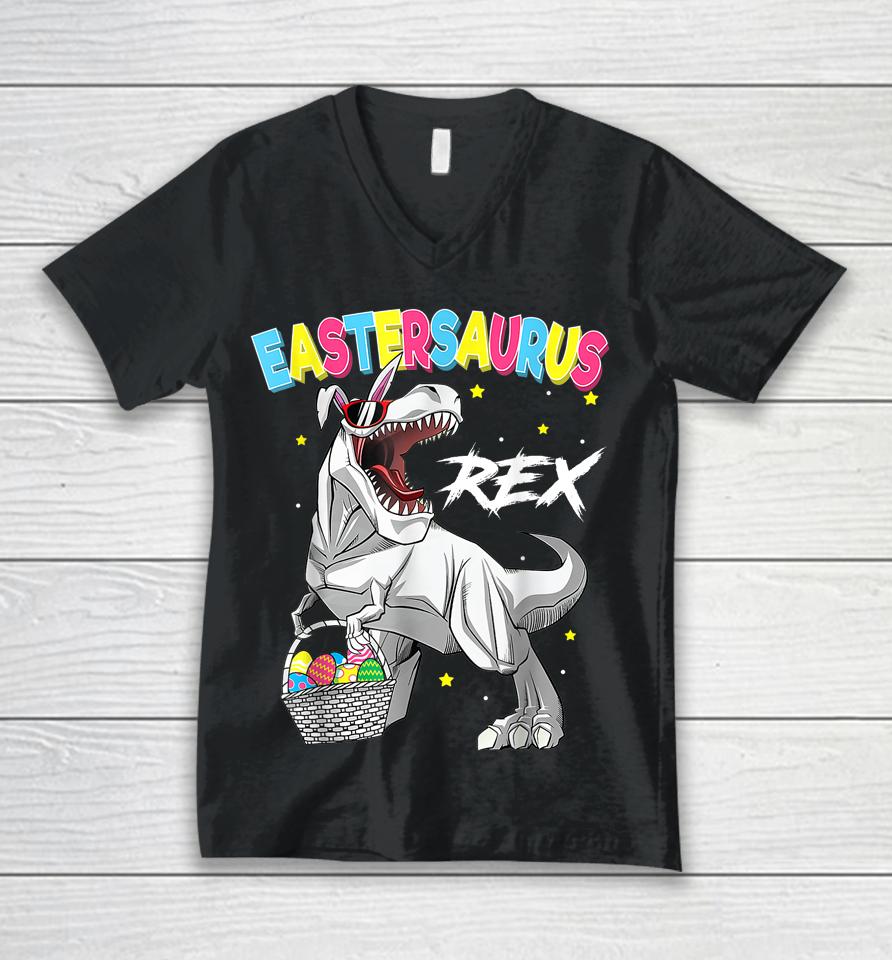 Easter Trex Kids Dinosaur Bunny Easter Saurus Rex Unisex V-Neck T-Shirt