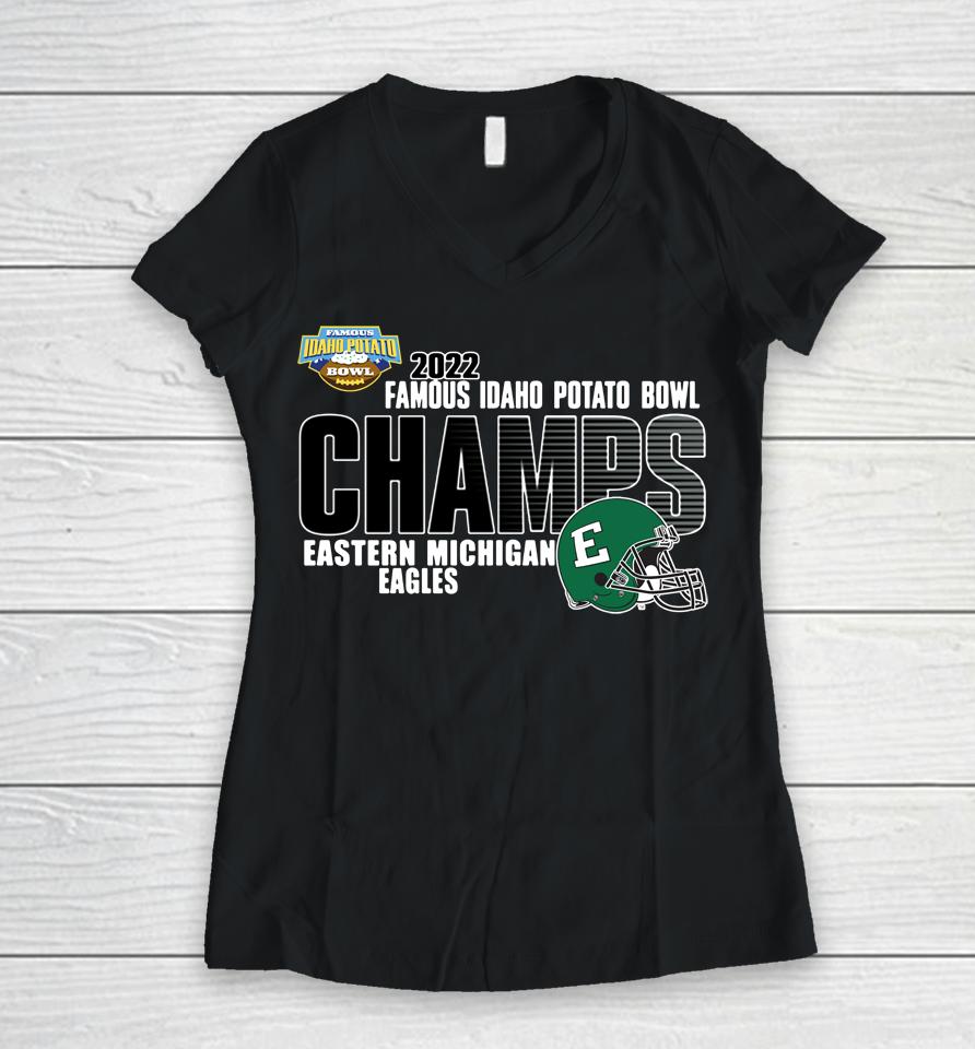 Eastern Michigan Champs Green Women V-Neck T-Shirt