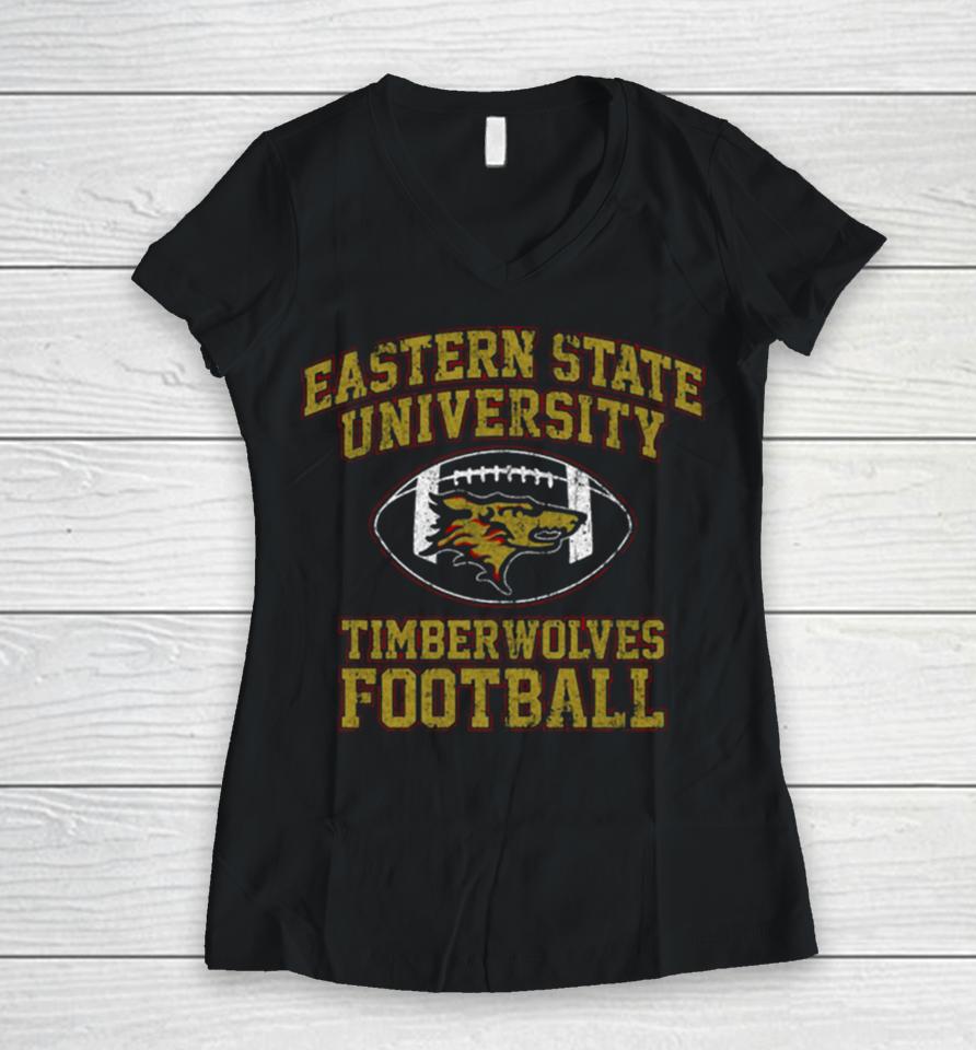 Eastern State University Timberwolves Football Women V-Neck T-Shirt