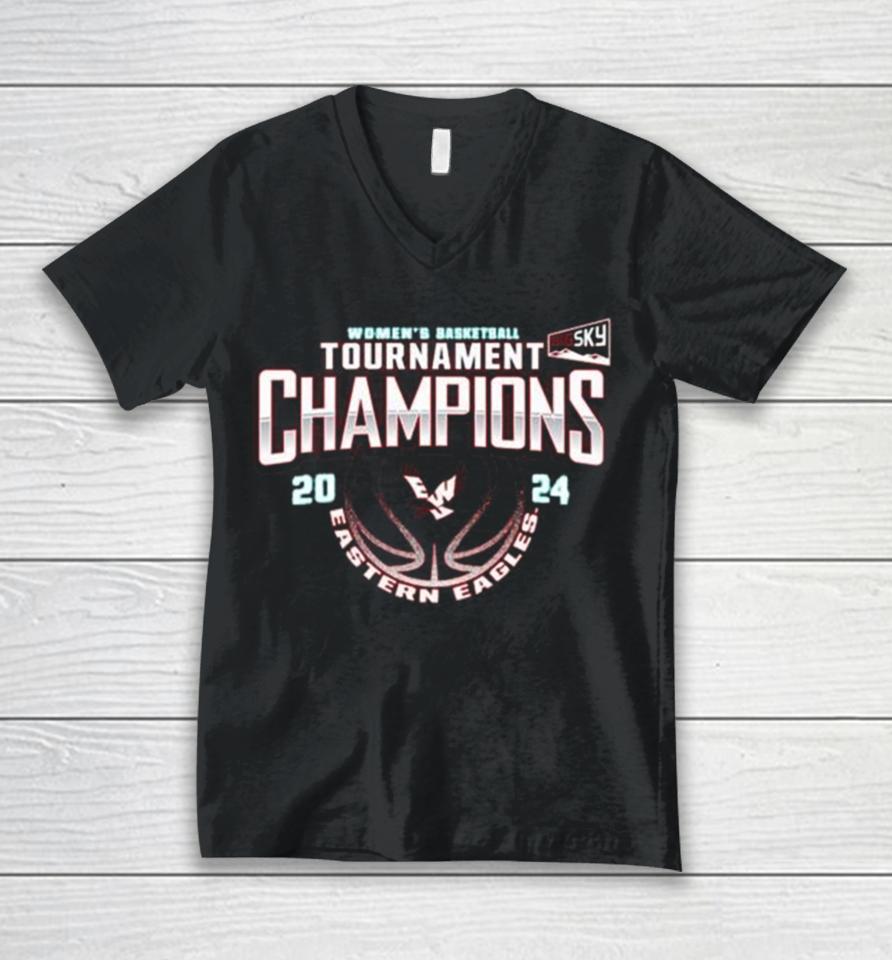 Eastern Washington Eagles 2024 Big Sky Women’s Basketball Conference Tournament Champions Unisex V-Neck T-Shirt
