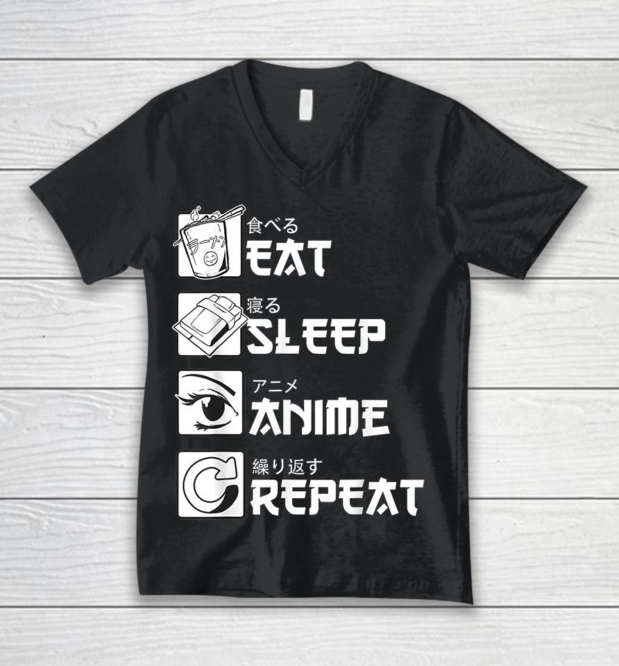 Eat Sleep Anime Repeat Unisex V-Neck T-Shirt
