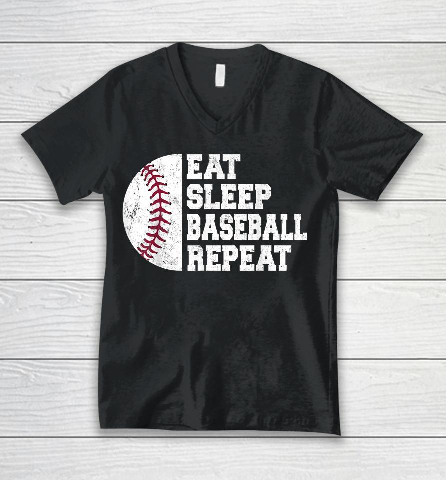 Eat Sleep Baseball Repeat Baseball Player Funny Baseball Unisex V-Neck T-Shirt