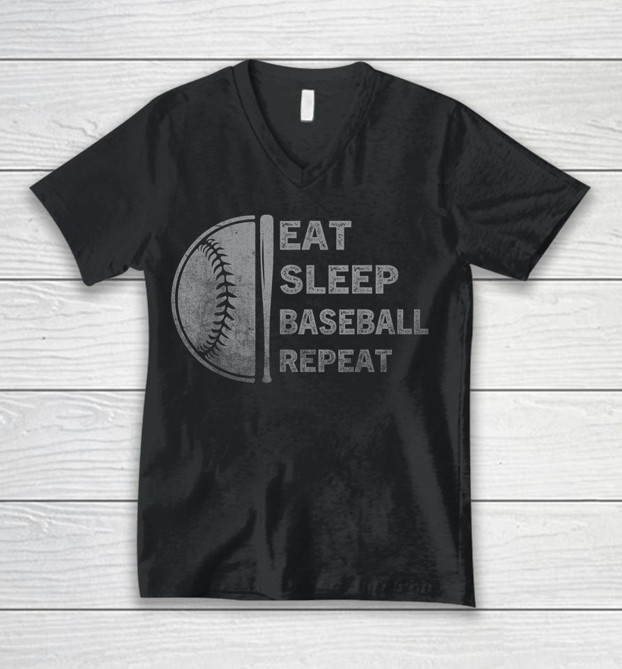 Eat Sleep Baseball Repeat Baseball Player Funny Baseball Unisex V-Neck T-Shirt