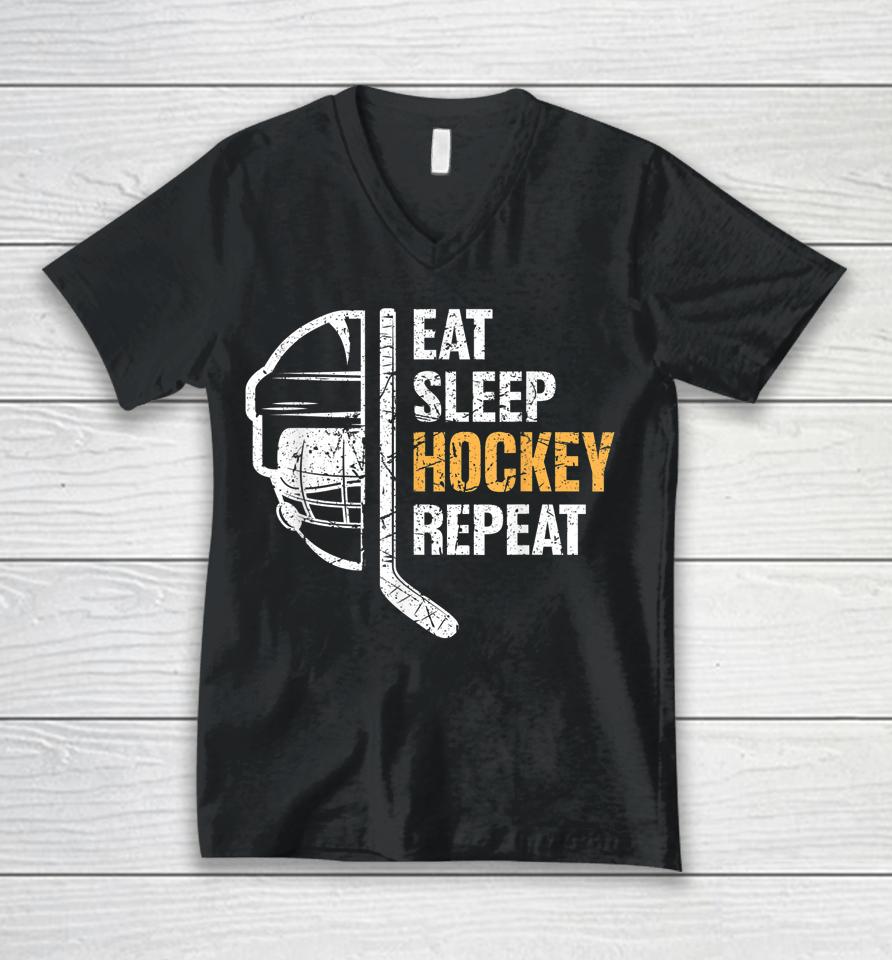 Eat Sleep Hockey Repeat Hockey Unisex V-Neck T-Shirt