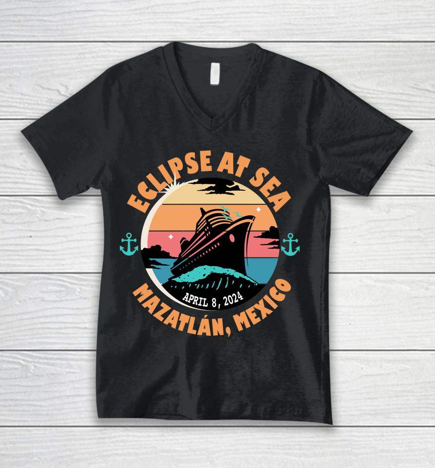 Eclipse At Sea Mazatlán, Mexico Total Solar Eclipse Unisex V-Neck T-Shirt