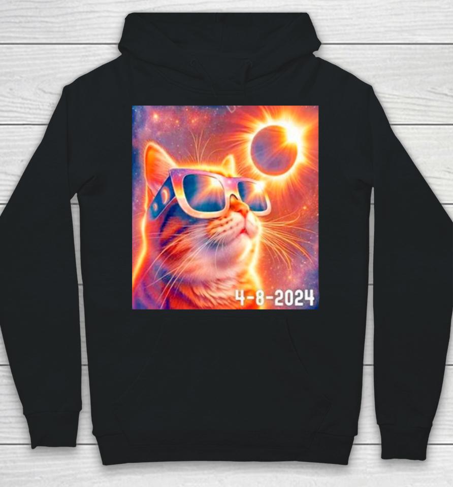 Eclipse Solar April 8 2024 Kitty Cat Wearing Glasses Hoodie