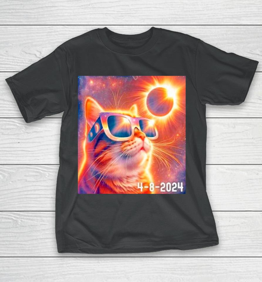 Eclipse Solar April 8 2024 Kitty Cat Wearing Glasses T-Shirt