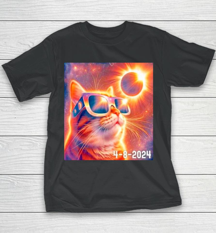 Eclipse Solar April 8 2024 Kitty Cat Wearing Glasses Youth T-Shirt