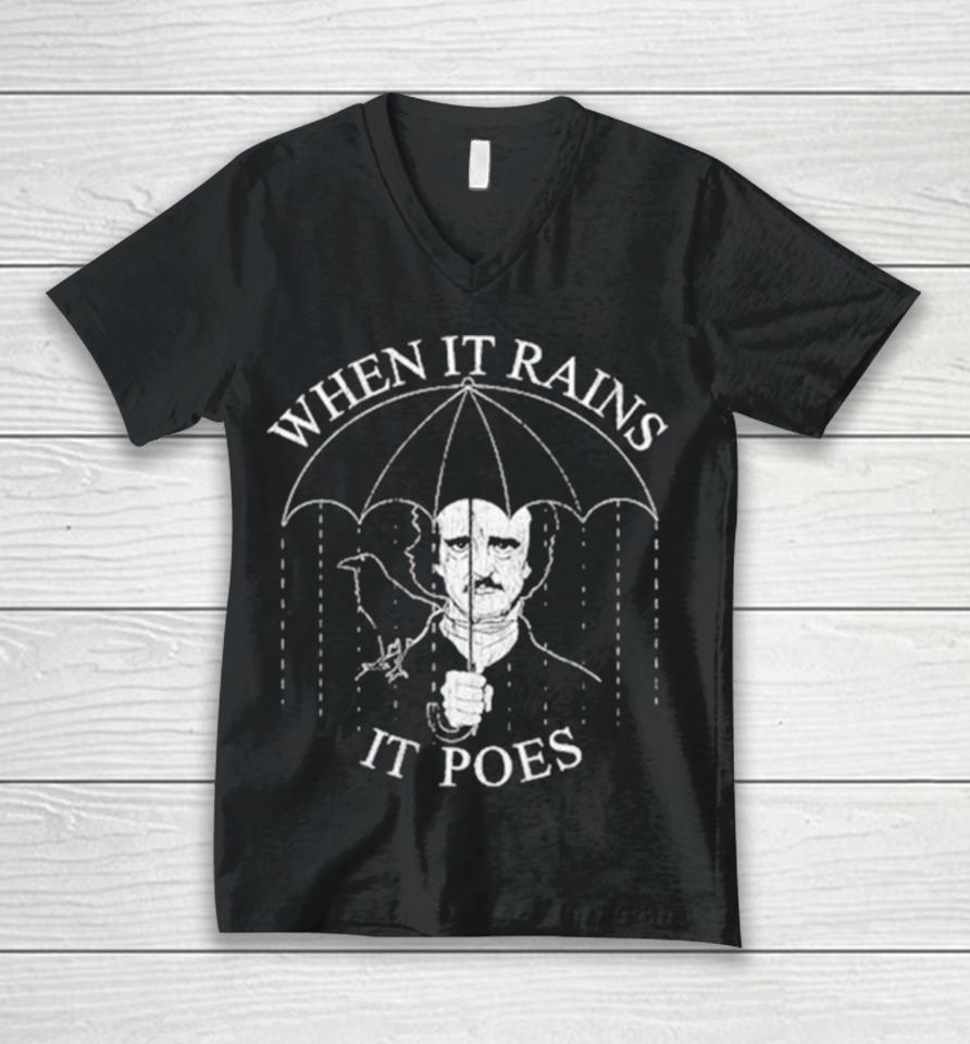 Edgar Allan Poe Umbrella When It Rains It Poes Unisex V-Neck T-Shirt