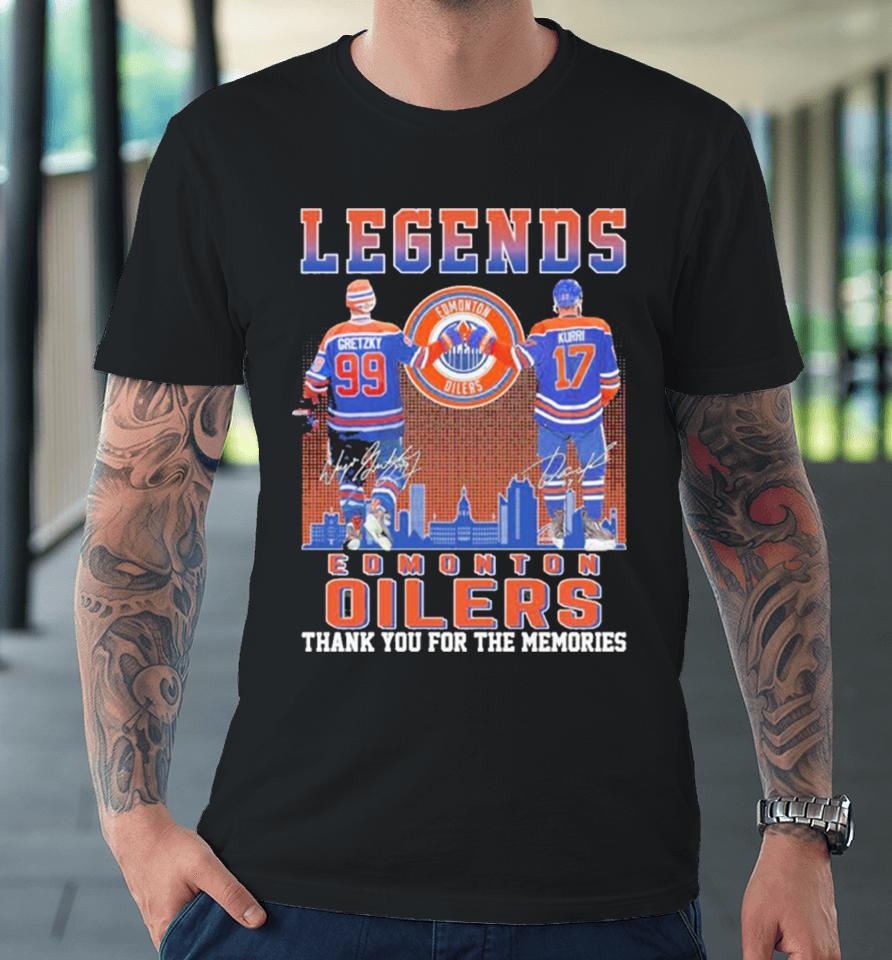Edmonton Oilers Legend 99 Gretzky And 17 Kurri Thank You For The Memories Signatures Premium T-Shirt