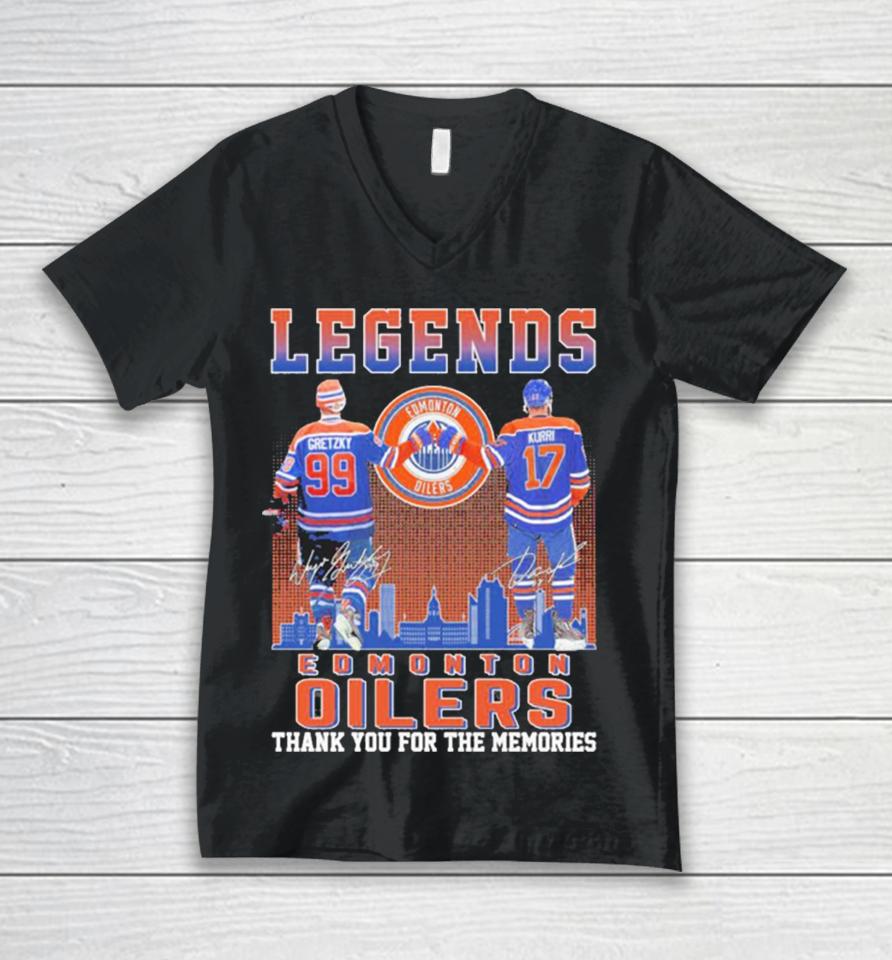 Edmonton Oilers Legend 99 Gretzky And 17 Kurri Thank You For The Memories Signatures Unisex V-Neck T-Shirt