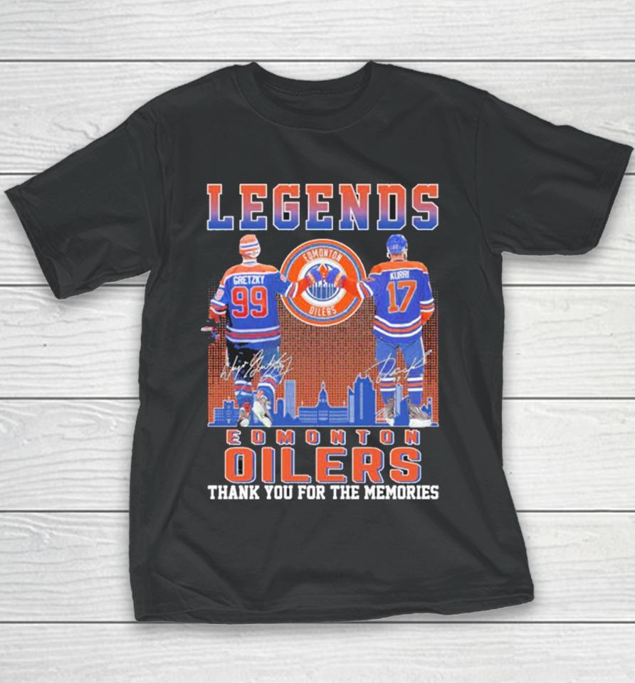 Edmonton Oilers Legend 99 Gretzky And 17 Kurri Thank You For The Memories Signatures Youth T-Shirt