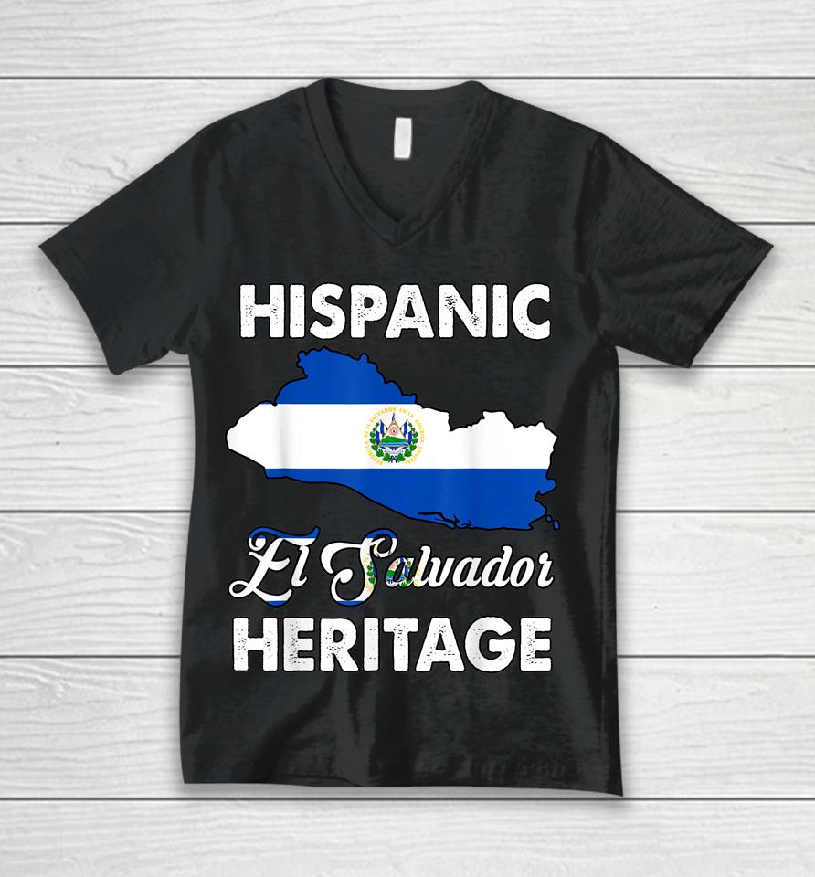 El Salvador Flag Hispanic Heritage Month Salvadorian Pride Unisex V-Neck T-Shirt