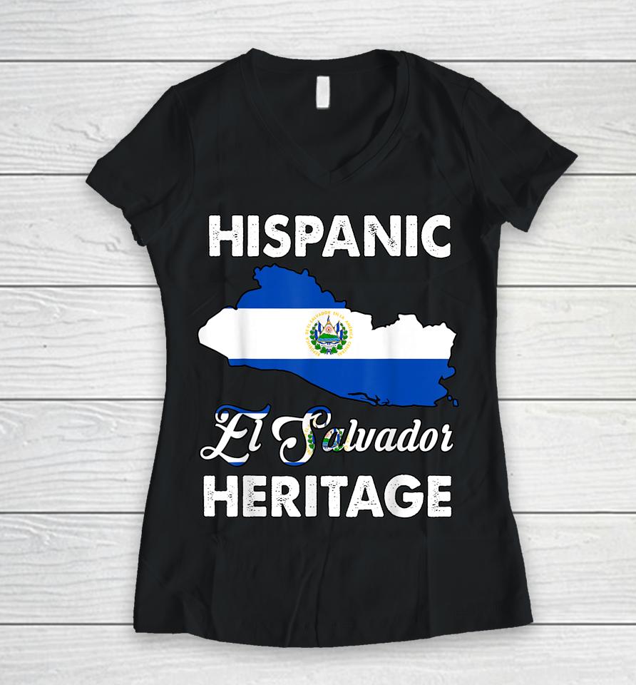 El Salvador Flag Hispanic Heritage Month Salvadorian Pride Women V-Neck T-Shirt