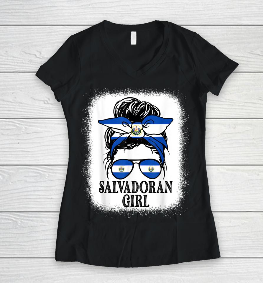 El Salvador For Girl Salvadoran Flagshirts Women V-Neck T-Shirt