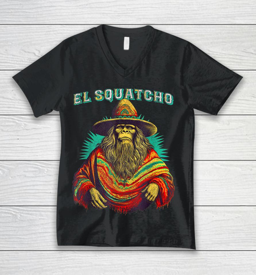 El Squatcho Poncho – Western Bigfoot Funny Sasquatch Unisex V-Neck T-Shirt