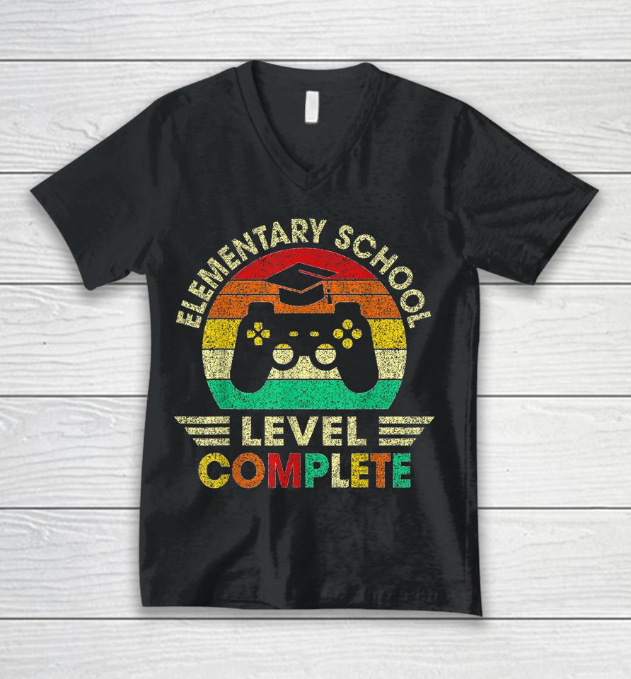 Elementary School Graduation Level Complete Video Games Boys Unisex V-Neck T-Shirt