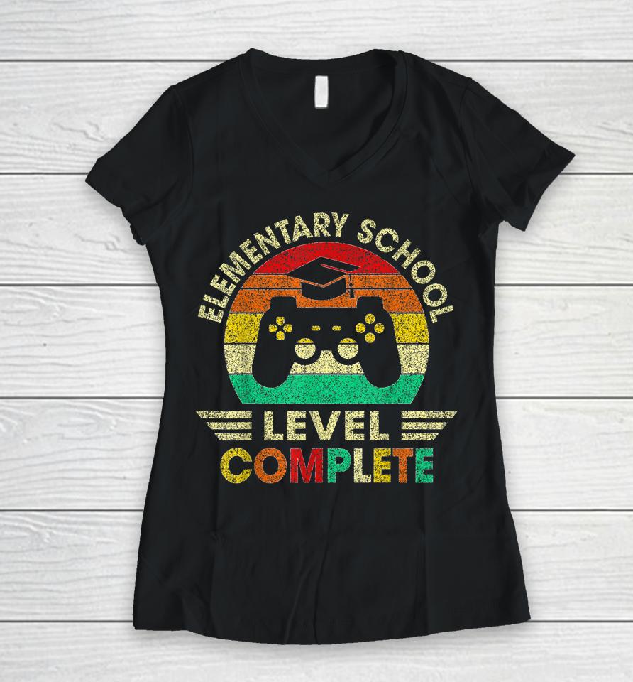 Elementary School Graduation Level Complete Video Games Boys Women V-Neck T-Shirt