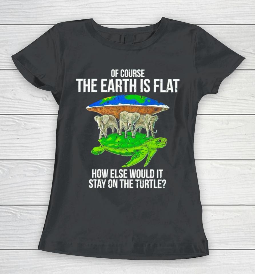 Elephant Of Course The Earth Is Flat How Else Would It Stay On The Turtle Women T-Shirt