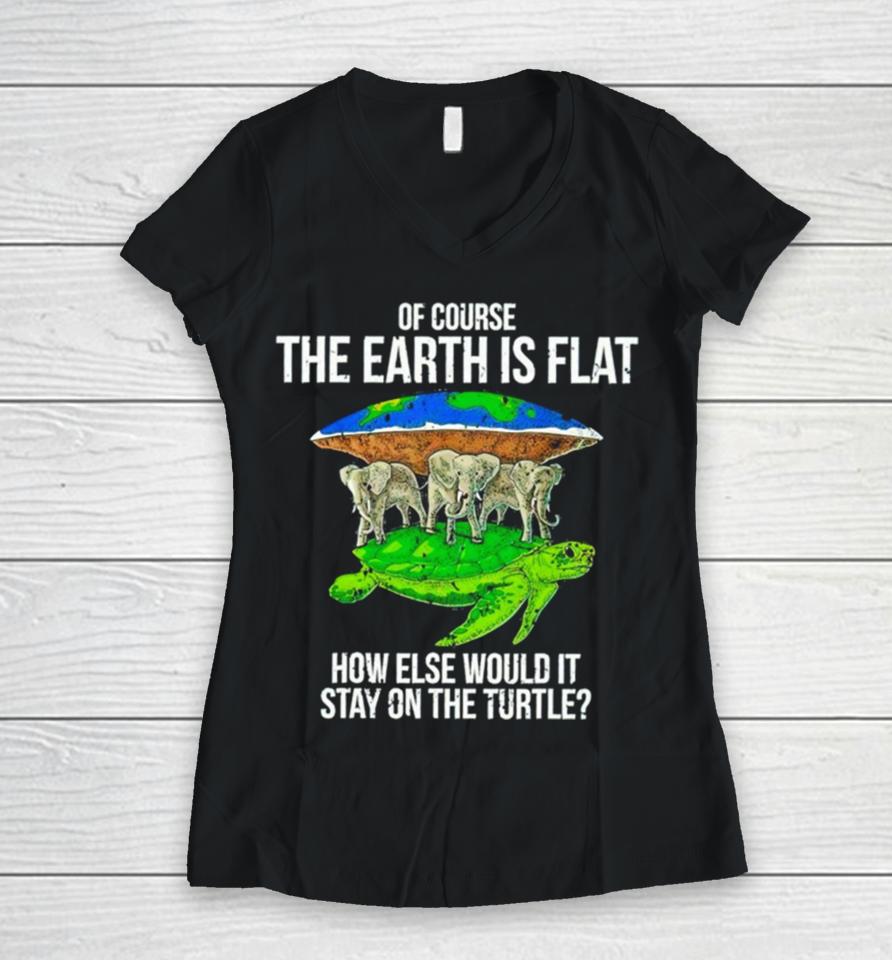 Elephant Of Course The Earth Is Flat How Else Would It Stay On The Turtle Women V-Neck T-Shirt