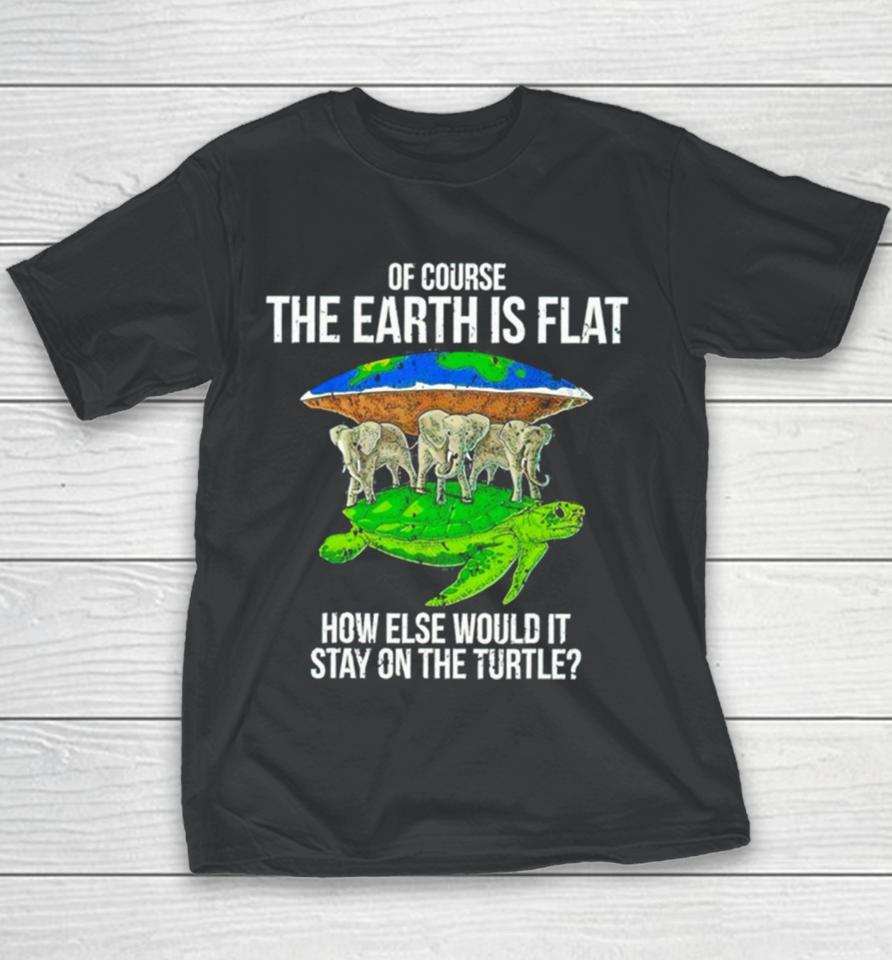 Elephant Of Course The Earth Is Flat How Else Would It Stay On The Turtle Youth T-Shirt