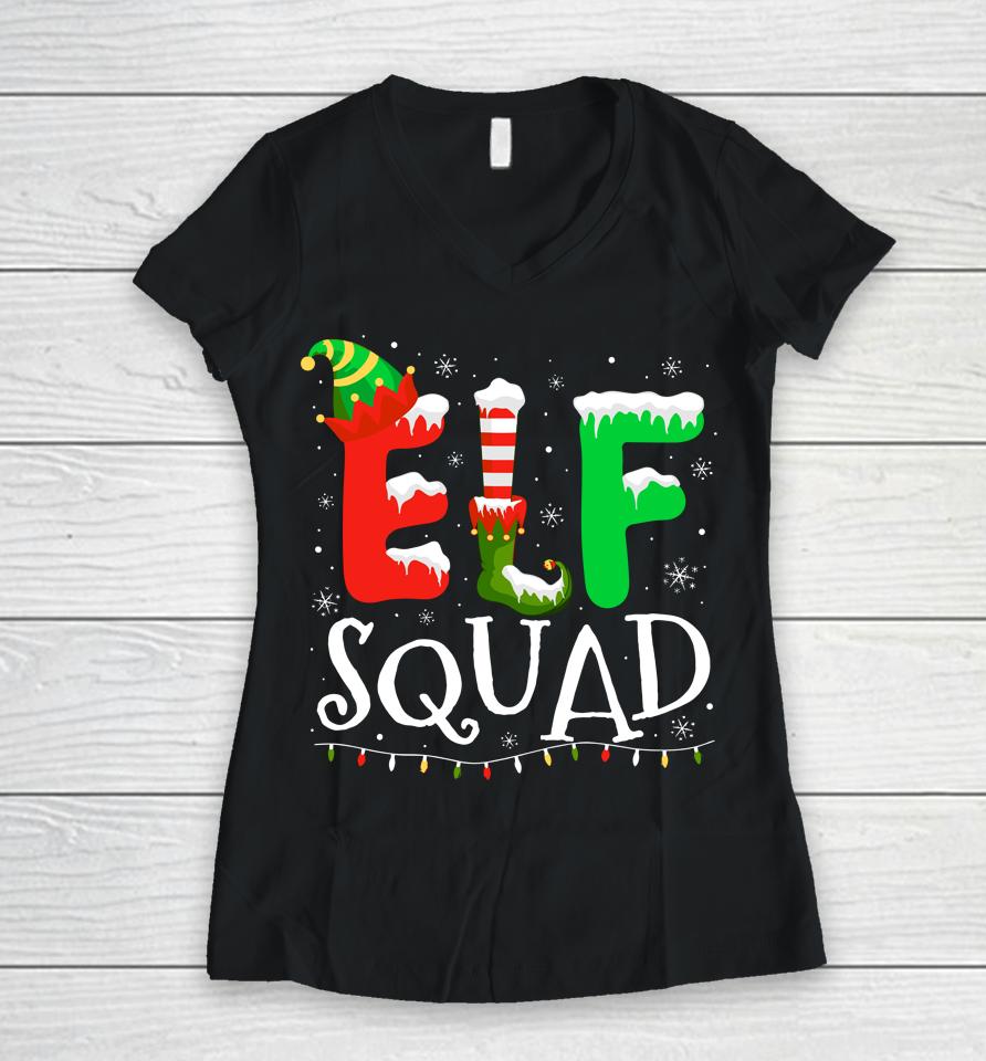 Elf Family Christmas Matching Pajamas Xmas Elf Squad Women V-Neck T-Shirt