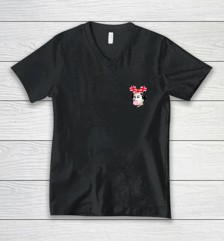 Elizabeth Ii Bubblegum Mouse Ears Union Jack Hrh Queen Unisex V-Neck T-Shirt
