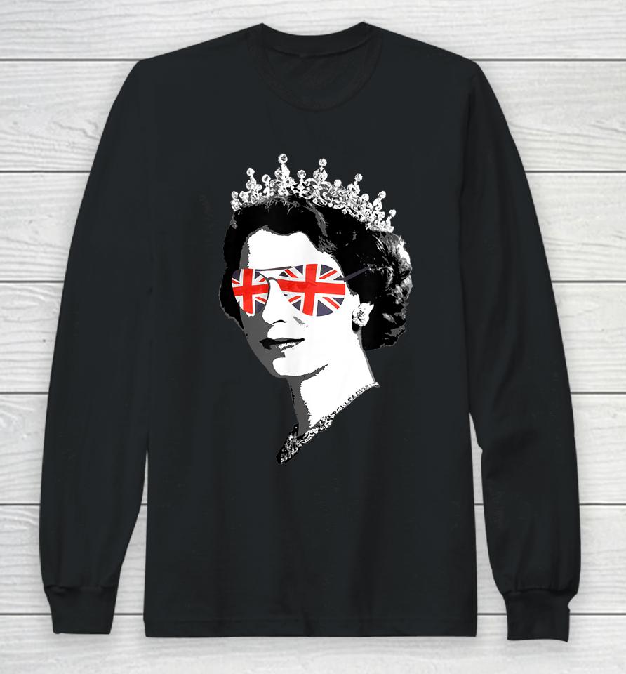 Elizabeth Ii Sunglasses T-Shirt British Crown Union Jack Meme Long Sleeve T-Shirt