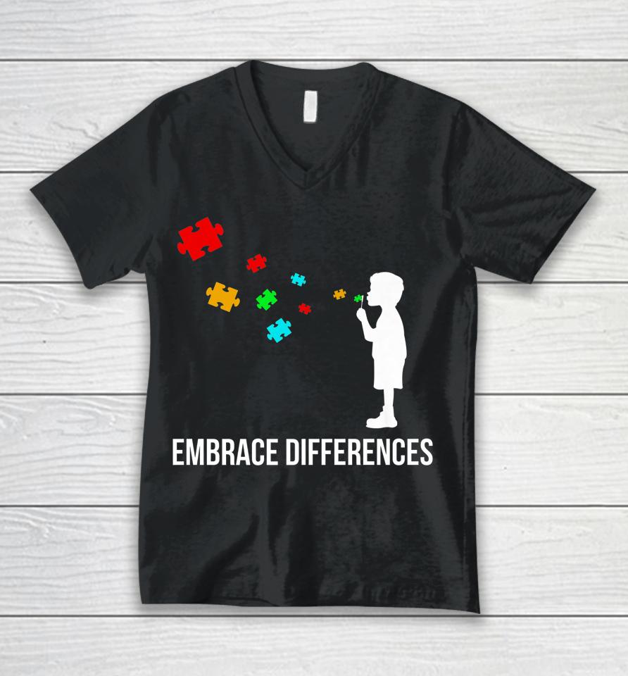 Embrace Differences Support Autism Awareness Day Unisex V-Neck T-Shirt