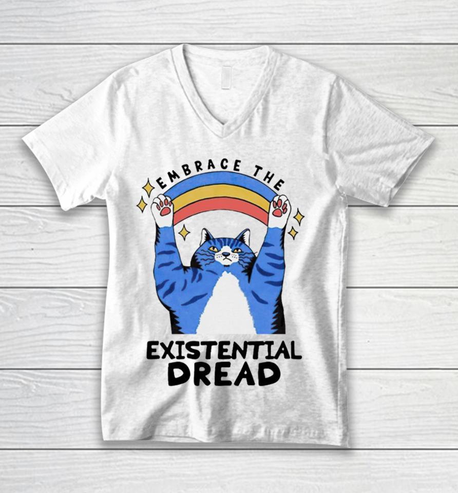 Embrace The Existential Dread Cat Unisex V-Neck T-Shirt