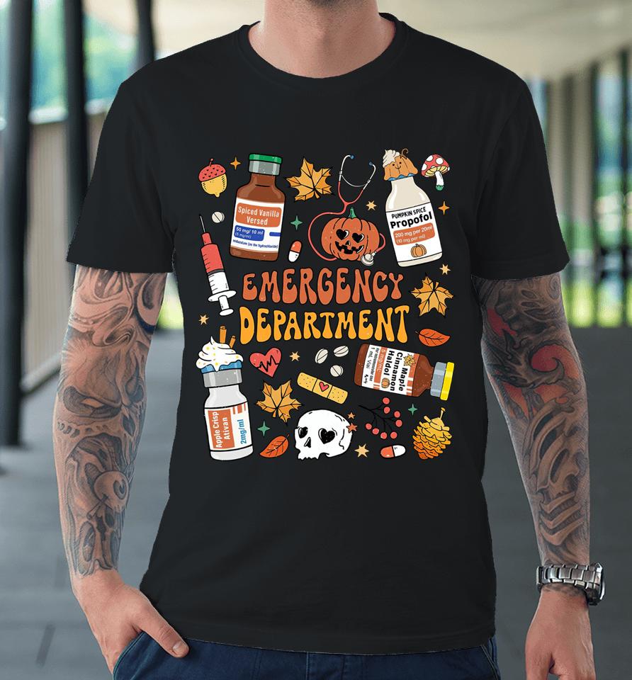 Emergency Department Er Nurse Halloween Autumn Fall Doodles Premium T-Shirt