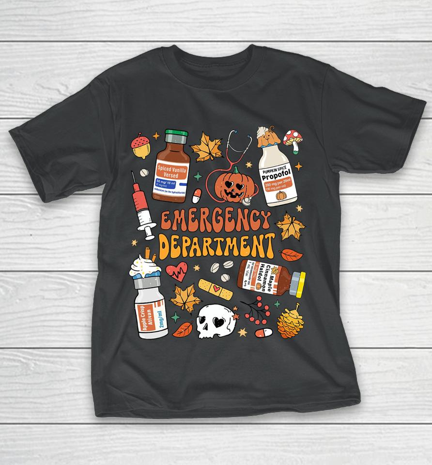 Emergency Department Er Nurse Halloween Autumn Fall Doodles T-Shirt