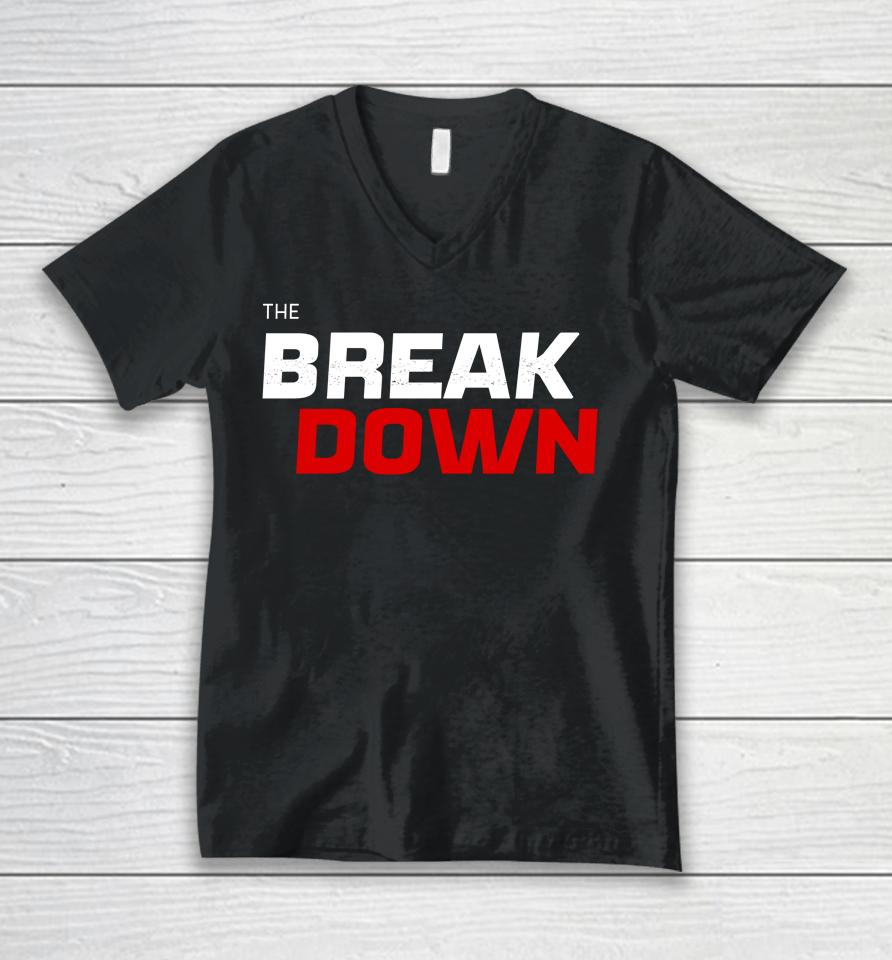 Emily Hewertson Wearing The Break Down Unisex V-Neck T-Shirt