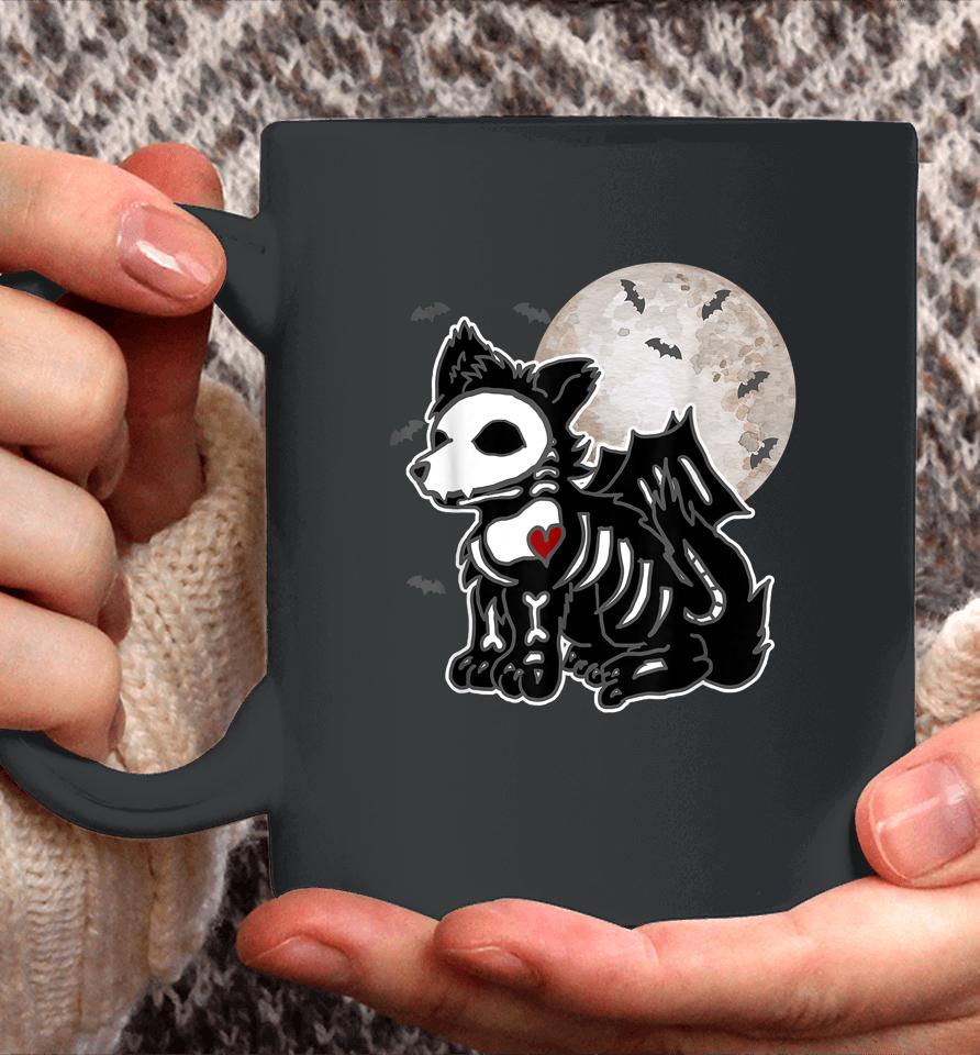 Emo Wolf Skeleton Full Moon Anime Goth Aesthetic Halloween Coffee Mug