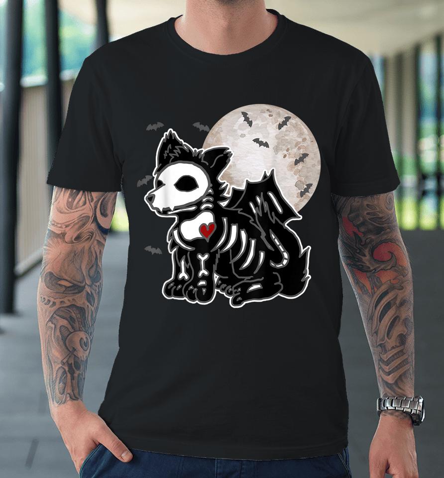 Emo Wolf Skeleton Full Moon Anime Goth Aesthetic Halloween Premium T-Shirt