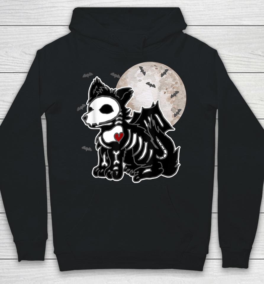 Emo Wolf Skeleton Full Moon Anime Goth Aesthetic Halloween Hoodie