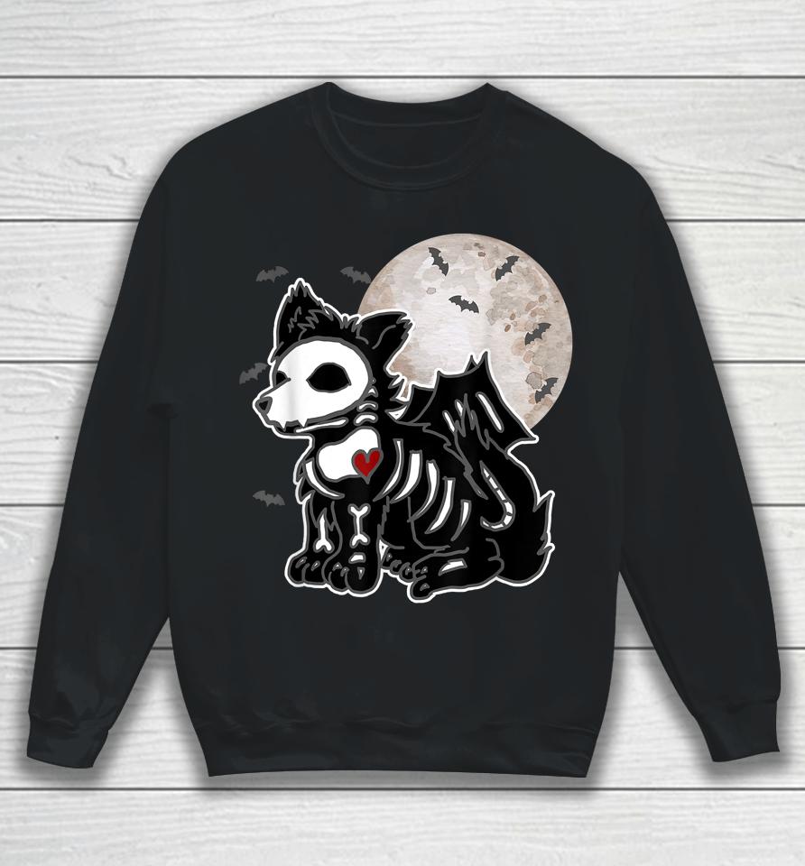 Emo Wolf Skeleton Full Moon Anime Goth Aesthetic Halloween Sweatshirt